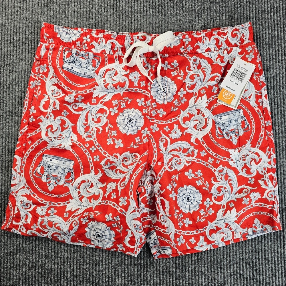 NWT Drill Clothing Men's Swimwear Trunks Shorts Red‎ Silver Pattern SZ L